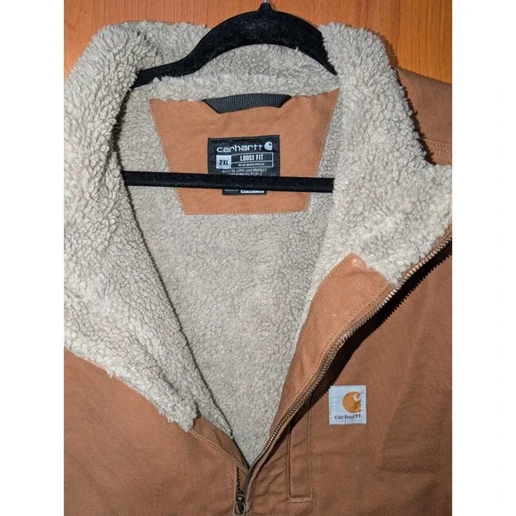 Carhartt Men's Brown Sherpa Lined Heavy Duty Work Vest 2XL Pockets Warm Outdoor - Picture 3 of 6